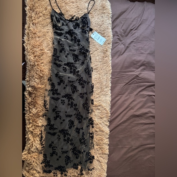 Zara Dresses & Skirts - Zara Black Floral Mesh Maxi Slip Dress
